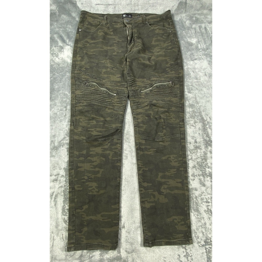 Waimea Jeans Men 38x30 Green Skinny Biker Moto Ribbed Distressed Denim Pants Y2K